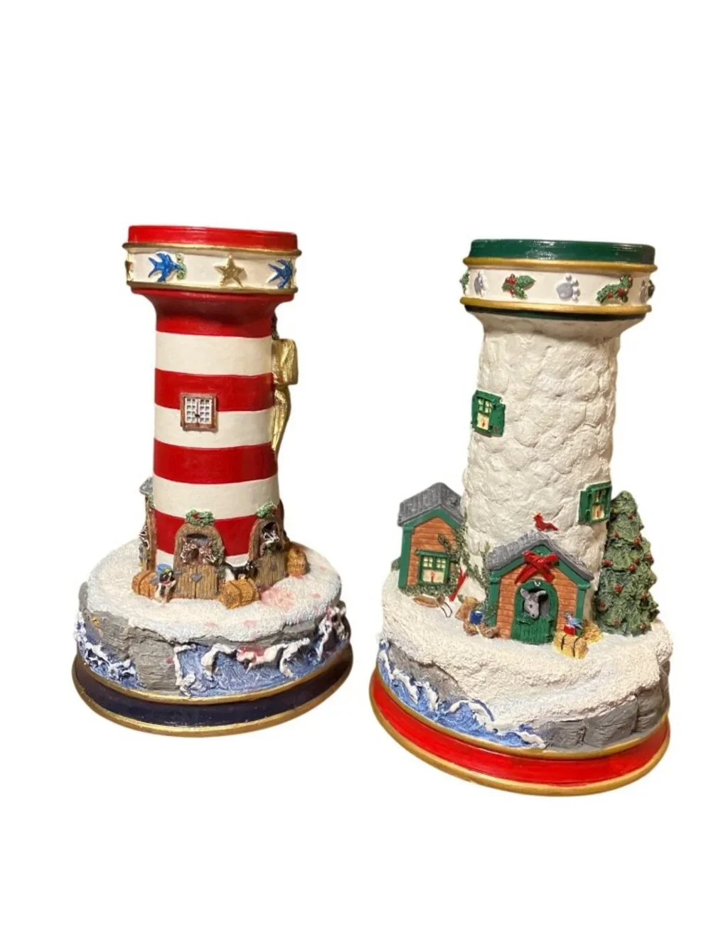 Danbury Mint Lighthouses of Christmas Candle Sticks Holder Figurines